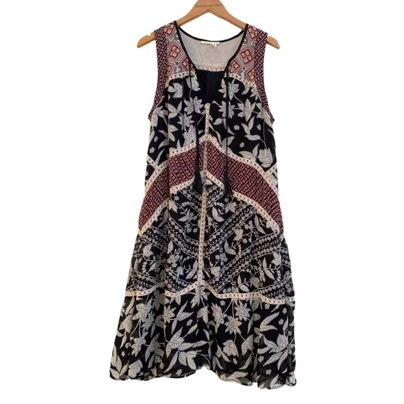 Anthropologie Floreat Grasslands Black Floral Crochet Trim Midi Dress 14 - Picture 2 of 8